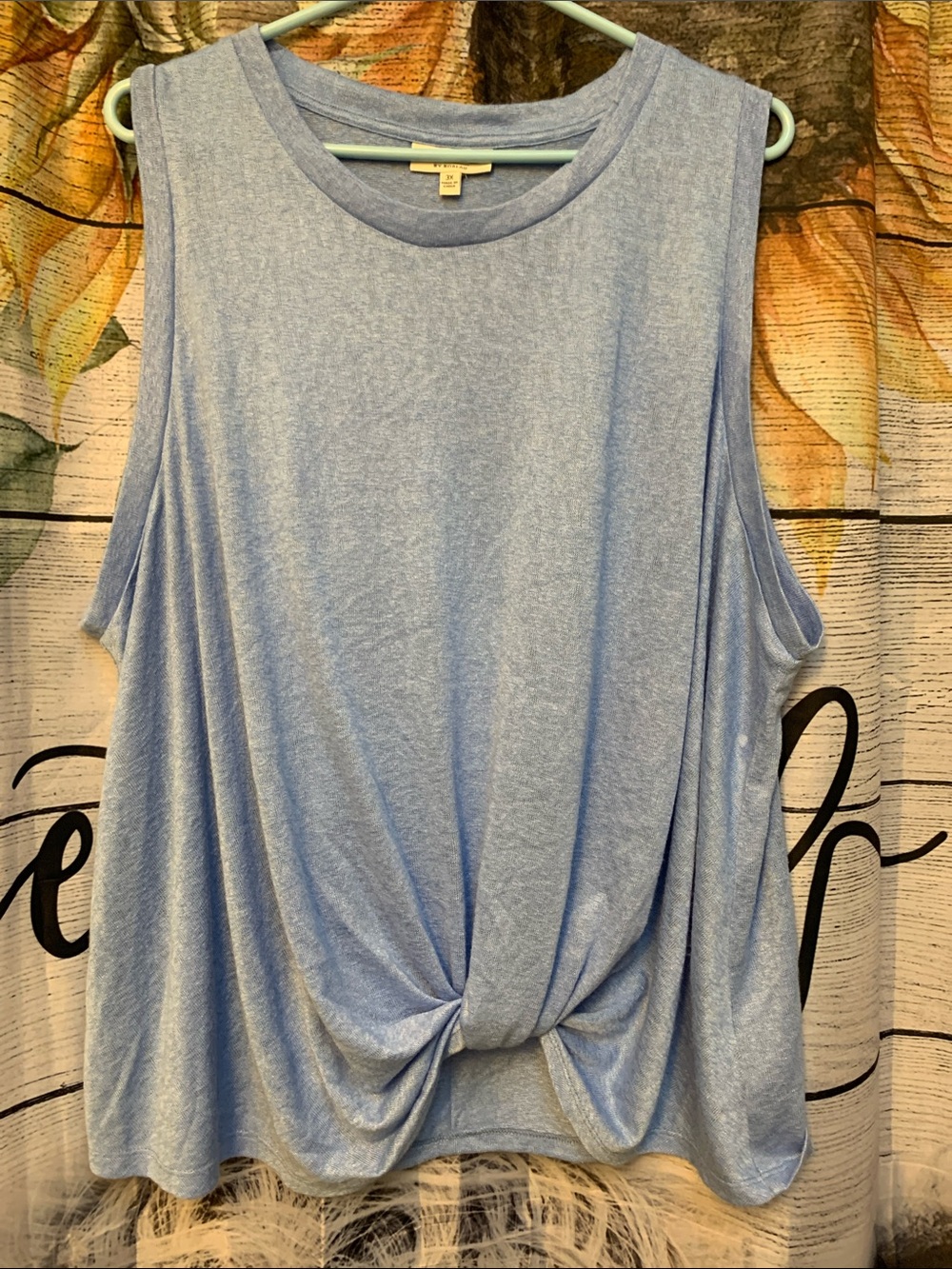 Knot-Front Sleeveless Tank Top in Light Blue by